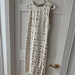 Alice + Olivia Cream Cutout Leather Midi Dress